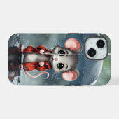 傘をさしたネズミ iPhone 15ケース (裏面横)