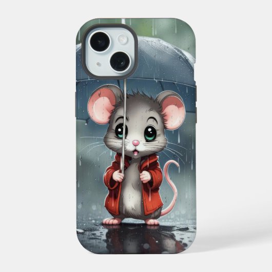 傘をさしたネズミ iPhone 15ケース (裏面)