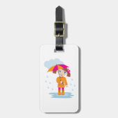 傘をさした女の子 雨の日の子供たち ラゲッジタグ (正面縦)