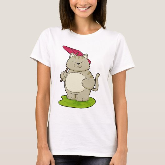 傘をさした猫 Tシャツ (正面)
