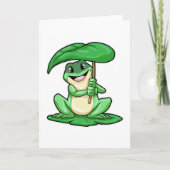 傘をさした葉の上のカエル カード (正面)