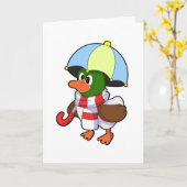 傘をさした雨の日のカモ カード (黄色い花)