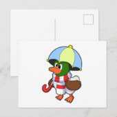 傘をさして雨に濡れるアヒル ポストカード (正面/裏面)