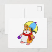 傘をさして雨に濡れるハムスター ポストカード (正面/裏面)