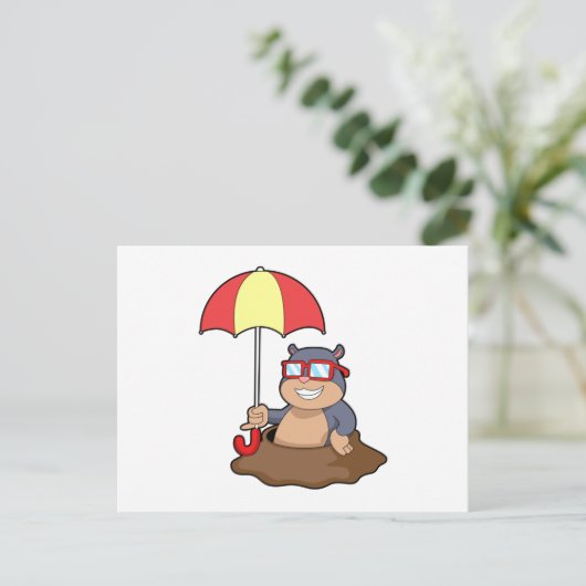 傘をさして雨に濡れるモル ポストカード (スタンド正面)