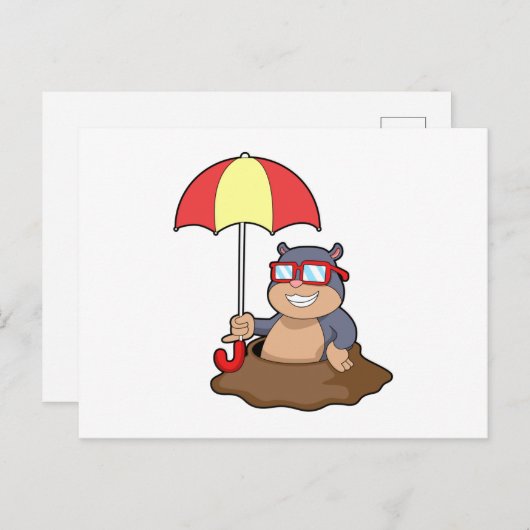 傘をさして雨に濡れるモル ポストカード (正面/裏面)