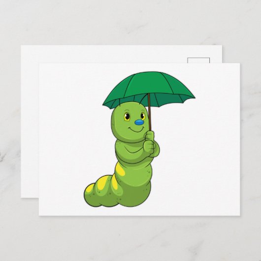 傘をさして雨に濡れる毛虫 ポストカード (正面/裏面)