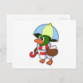 傘をさして雨の中のダック ポストカード (正面/裏面)