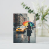 傘をさす抽象的な女性 - 雨の日 ポストカード (スタンド正面)