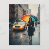 傘をさす抽象的な女性 - 雨の日 ポストカード (正面)