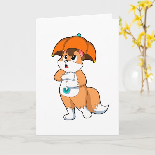 傘をさす狐 カード (黄色い花)