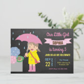 傘を差したかわいい女の子 |雨の誕生日パーティー 招待状 (スタンド正面)