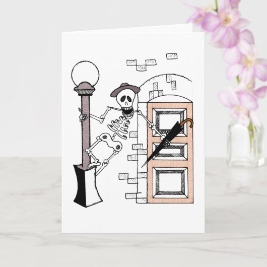 傘を差しながら雨の中で歌うスケルトンの映画スター カード (蘭)