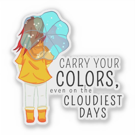 傘を巻いた女の子の前向き引用文 シール (正面)