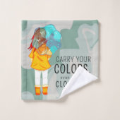 傘を巻いた女の子の前向き引用文 バスタオルセット (ウォッシュタオル)