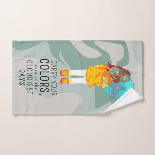 傘を巻いた女の子の前向き引用文 バスタオルセット (ハンドタオル)