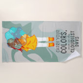 傘を巻いた女の子の前向き引用文 ビーチタオル (正面)