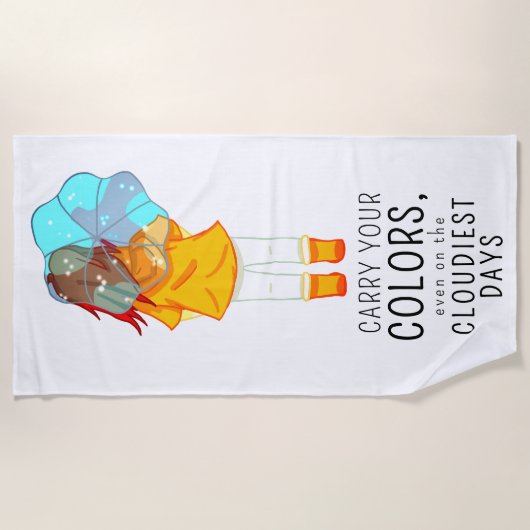 傘を巻いた女の子の前向き引用文 ビーチタオル (正面)