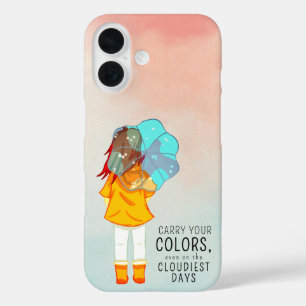 傘を巻いた女の子の前向き引用文 iPhone 16ケース