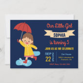 傘を持ったかわいい女の子 | 雨の日の誕生日パーティー 招待状 (正面)