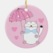 傘を持ったかわいい漫画の猫 セラミックオーナメント (裏面)