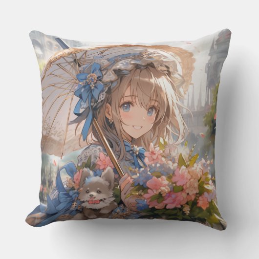 傘を持ったアニメガール クッション (正面)