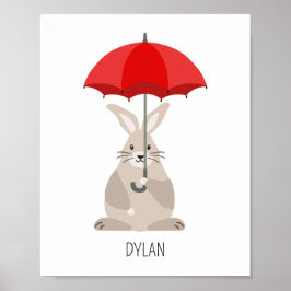 傘を持ったウサギのカスタム名前保育園の壁アート ポスター
