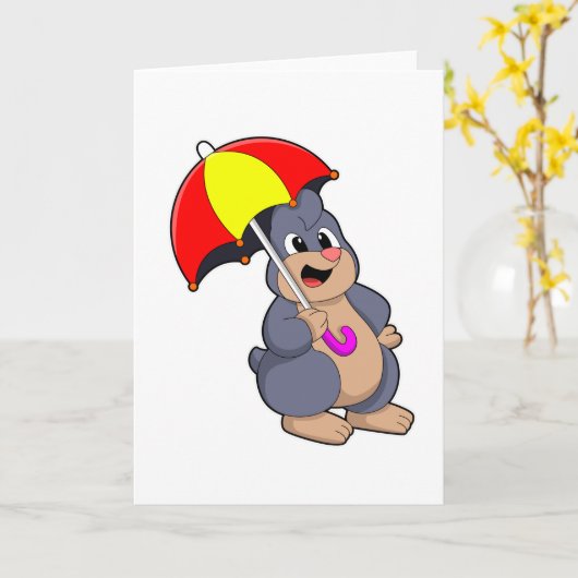 傘を持ったモグラ カード (黄色い花)