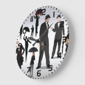 傘を持った人々 ラージ壁時計 (傾斜)