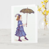 傘を持った女の子,グリーティングカード カード (黄色い花)