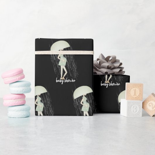 傘を持った妊婦 ラッピングペーパー (ベビーシャワー)