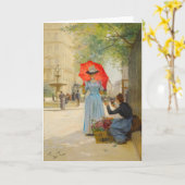 傘を持った若い女性 | ビクトル・ガブリエル・ギルバート カード (黄色い花)