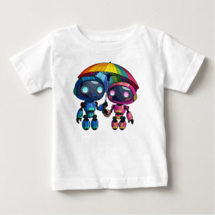 傘を持った2つの可愛いカラフル ベビーTシャツ