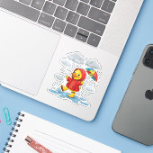 傘を持って雨の中で遊ぶキャラクターのアヒルの子 シール (ノートパソコンとiPhone)