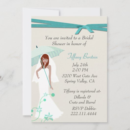 傘を持つかわいい花嫁のシャワー招待状 招待状 (正面)