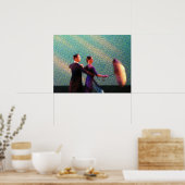 傘を持つダンサー（ハーフトーン） ポスター (キッチン)