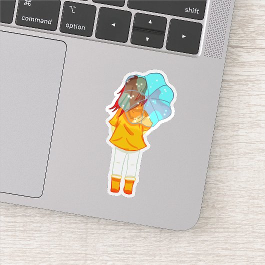 傘を持つ女の子の風スケッチ シール (詳細)