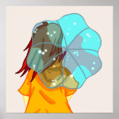 傘を持つ女の子ウィンドレインスケッチ ポスター (正面)