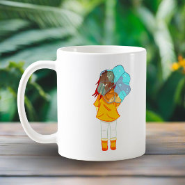 傘を持つ少女の風の中のデッサン コーヒーマグカップ