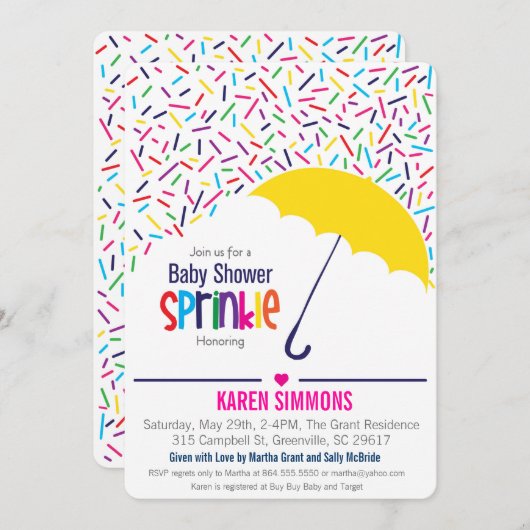 傘を雨が降っているベビーシャワーの招待状を振りかけて下さい 招待状 (正面/裏面)