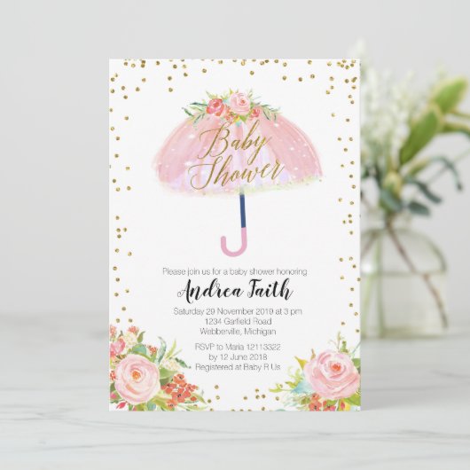 傘エイプリルシャワーベビーシャワー招待状 招待状 (スタンド正面)