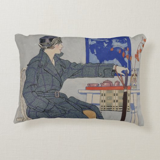 傘カフェのヴィンテージ絵画の人 アクセントクッション (裏面)