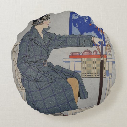 傘カフェのヴィンテージ絵画の人 ラウンドクッション (裏面)