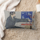 傘カフェのヴィンテージ絵画の人 ランバークッション (ブランケット)