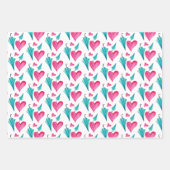 傘ガール水彩ハート花柄 ラッピングペーパーシート (正面3)