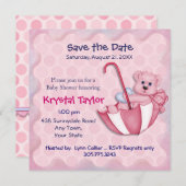 傘クマちゃんピンク - 招待状 (正面/裏面)