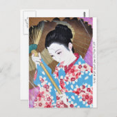傘クール付き東洋の日本クラシック女性 ポストカード (正面/裏面)
