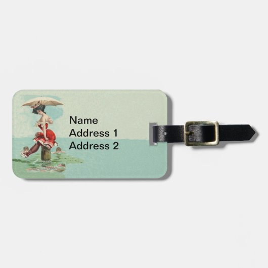 傘ビクトリアン海赤い水着 ラゲッジタグ (正面横)