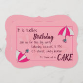 傘ピンク誕生日招待状 招待状 (正面/裏面)