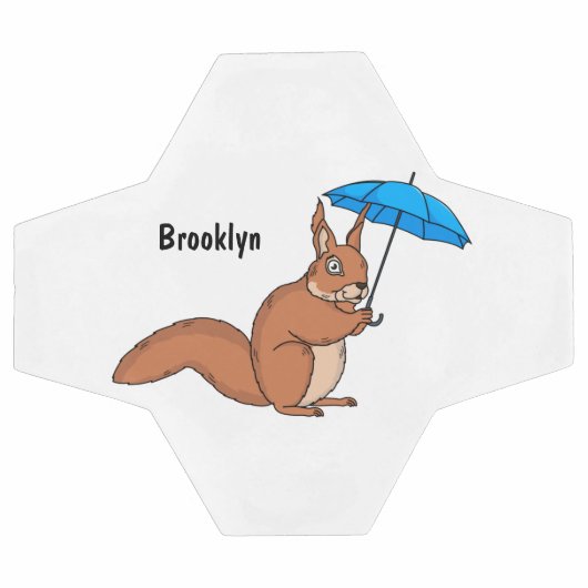 傘マンガが描かれた可愛い赤リス サッカーボール (フラット)